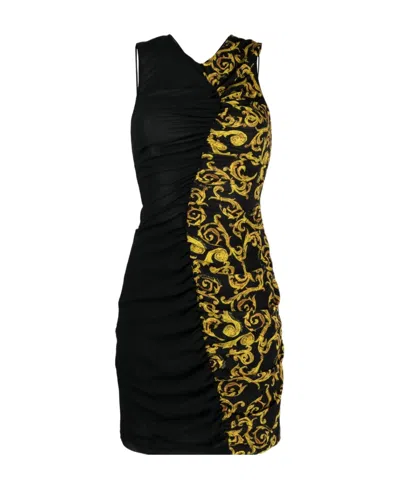 Versace Jeans Sketch Couture-print Minidress In Black