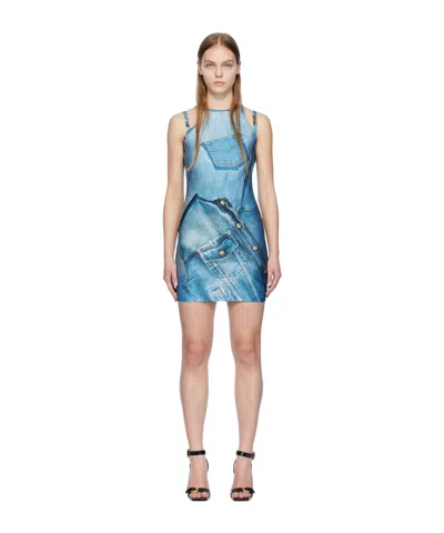 Versace Jeans Sleeveless Short Dress In Blue