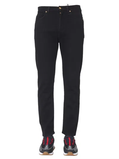 Versace Slim Fit Jeans With Concealed Button Closure In Black