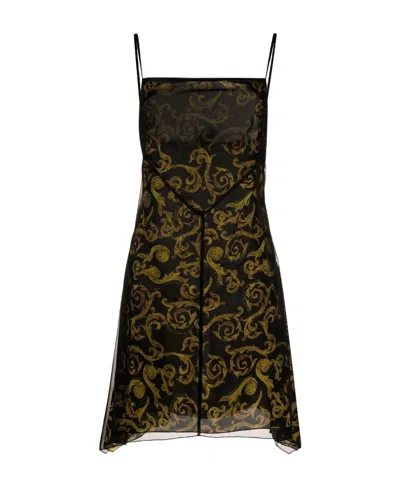 Versace Jeans Square-neck Sleeveless Dress In Black