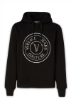 Versace Jeans Black Cotton Logo Details Hooded Sweatshirt In Black