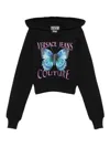 Versace Jeans Black Cotton Hoodie With Logo In Black