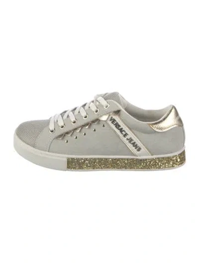 Pre-owned Versace Jeans Suede Graphic Print Sneakers In White