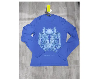 Versace Jeans T-shirt With Round Neck And Long Sleeves In Blue