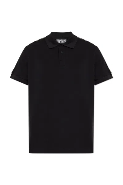 Versace Jeans Tape-detail Polo Shirt In Black