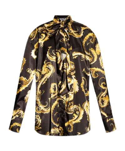Versace Jeans Tied Spike-print Shirt In Black