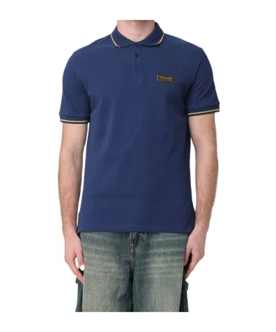 Versace Jeans Trim Plaque Polo Shirt In Blue
