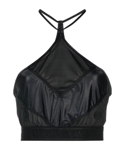 Versace Jeans Tulle-panelled Crop Top In Black