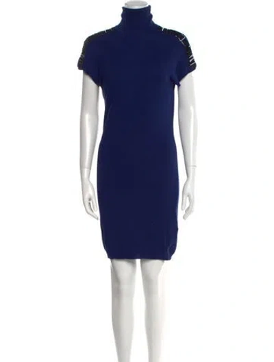 Pre-owned Versace Jeans Turtleneck Mini Dress In Blue