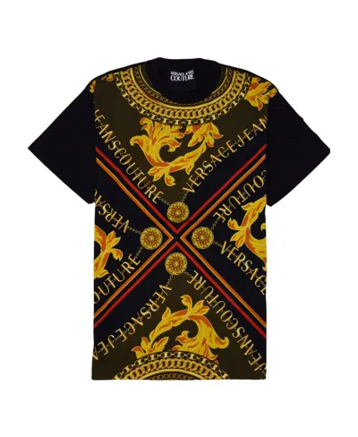 Versace Jeans V-emblem Chain-print Cotton T-shirt In Black