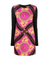 Versace Jeans V-emblem Chain-print Minidress In Pink