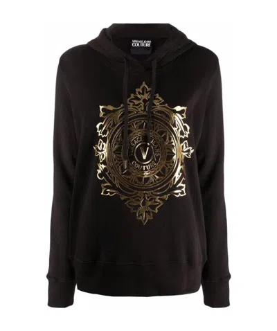 Versace Jeans V-emblem Cotton Hoodie In Black