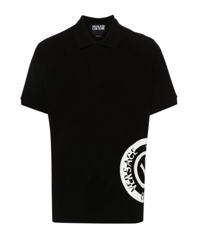 Versace Jeans V-emblem Piqué Polo Shirt In Black