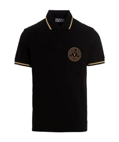 Versace Jeans V-emblem Polo Shirt In Black