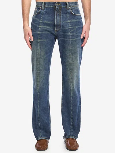 Versace Distressed Straight-leg Jeans In Blue