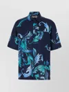 Versace Jeans Viscose Shirt With Bold Print And Chest Pocket In Blue