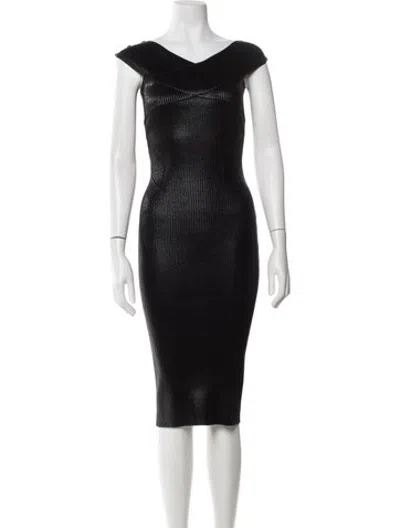 Pre-owned Versace Jeans V-neck Knee-length Dress In Black