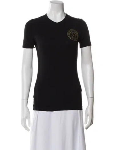 Pre-owned Versace Jeans V-neck Short Sleeve T-shirt In Black