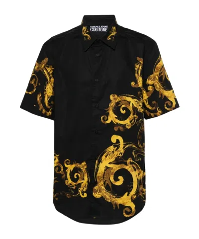 Versace Jeans Watercolor Couture-print Cotton Shirt In Black