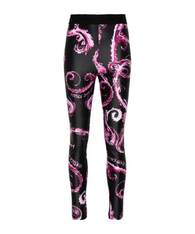 Versace Jeans Watercolor Couture-print Leggings In Black