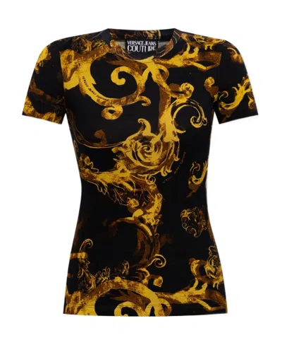 Versace Jeans Watercolour Couture Cotton T-shirt In Black