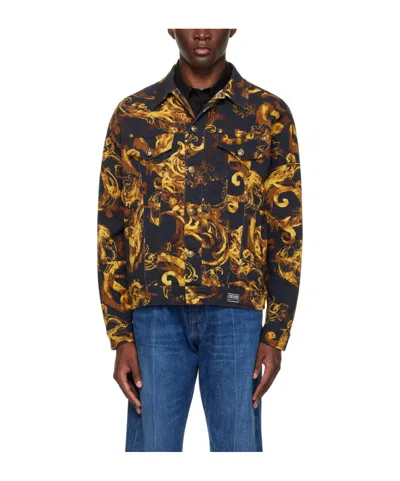 Versace Jeans Watercolour Couture Denim Jacket In Black