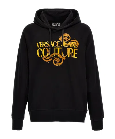 Versace Jeans Watercolour Couture-logo Hoodie In Black