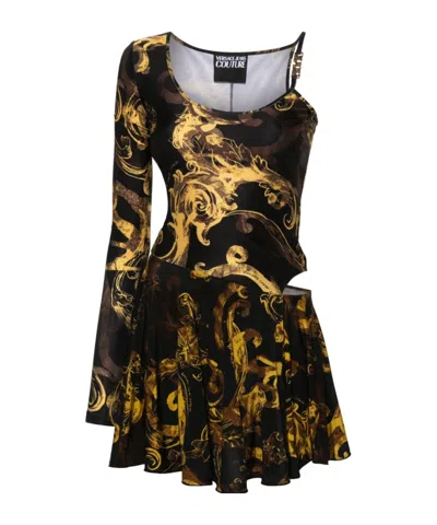 Versace Jeans Watercolour Couture Mini Dress In Black