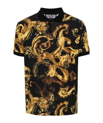 Versace Jeans Watercolour Couture Polo Shirt In Black