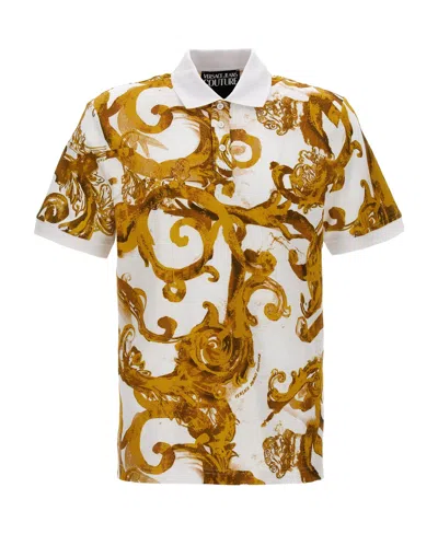 Versace Jeans Watercolour Couture Polo Shirt In Brown