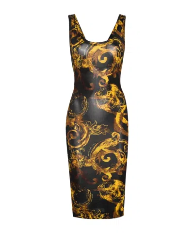 Versace Jeans Watercolour Couture-print Midi Dress In Multi