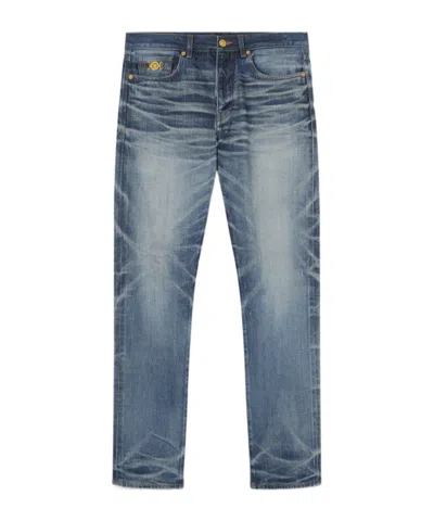 VERSACE VERSACE LOGO-PATCH STRAIGHT-LEG JEANS