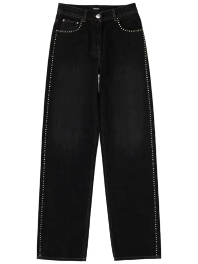 Versace Jeans With Studs And Crystals Decoration In Black