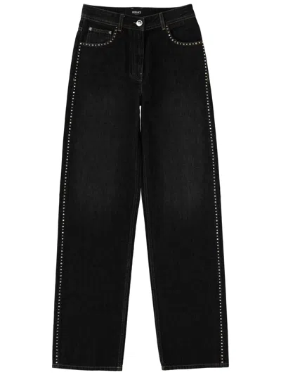 Versace Jeans With Studs And Crystals Decoration In Black