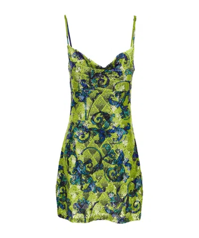 Versace Jeans Sequinned Mini Dress In Green