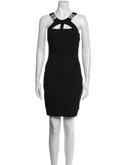 Pre-owned Versace Jeans Wool Mini Dress In Black