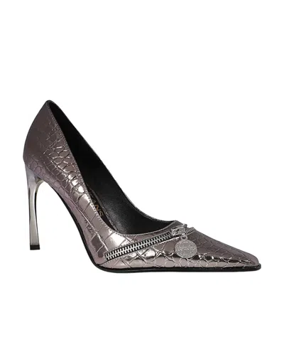 Versace Jeans Zip-detail 105mm Crocodile-embossed Pumps In Black