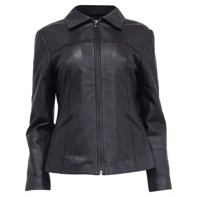 Versace Jeans Zipped Jacket In Black Leather In Blue