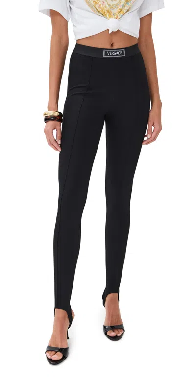 Versace Jebina Punto Milano Knit Logo-band Stirrup Leggings In Black