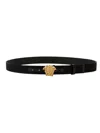 Versace Medusa Streamlined Leather Belt With Adjustable Length And Gold-tone Buckle In Black