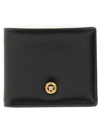 Versace "biggie Jellyfish" Bi-fold Design Wallet In Black