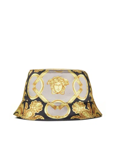Versace Jellyfish Bucket Hat In Black+coffee+gold