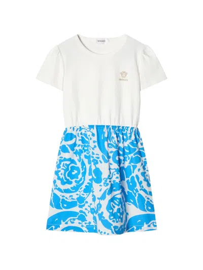Versace Kids' Jersey & Cotton-poplin Dress In White