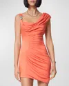 Versace Jersey And Enver Draped Satin Mini Dress In Coral