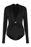 Versace Deep V Neck Pin Draped Bodysuit