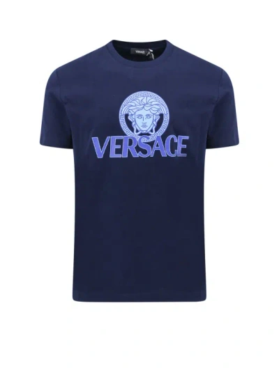 Versace Jersey Cotton T-shirt With Iconic Print In Blue