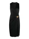 Versace Draped Front Sleeveless V-neck Dress In Black