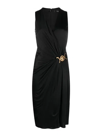 Versace Draped Front Sleeveless V-neck Dress In Black