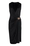 Versace Box-pleat Sleeveless Midi Dress In Black