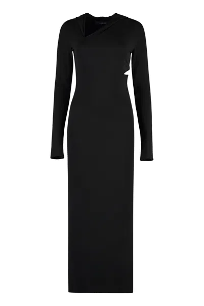 Versace Cutout Hooded Stretch-jersey Maxi Dress In Black